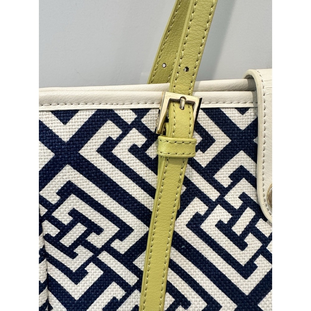 Spartina 449 Daufuskie Island Tote Handbag Linen/Leather Lime Green & Orange - Picture 4 of 15